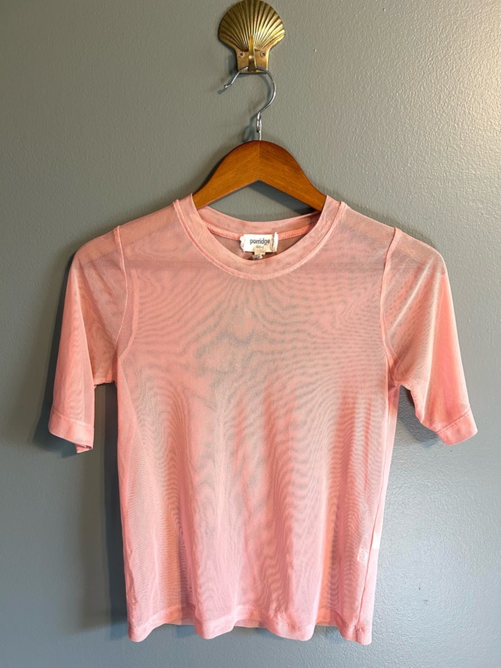 Anthropologie Porridge Sheer Mesh Tee S Peachy Pink Pastel Layering 90s Y2K Top